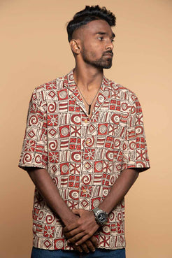 Cuban Collar Shirt with Hand Block Fabric
