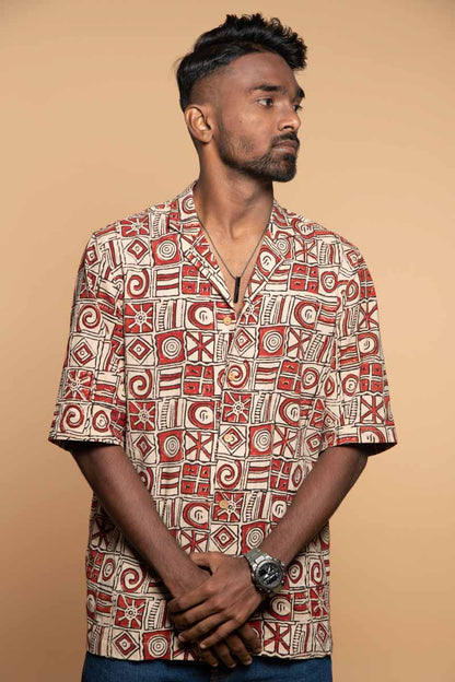 Cuban Collar Shirt with Hand Block Fabric