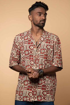 Cuban Collar Shirt with Hand Block designs