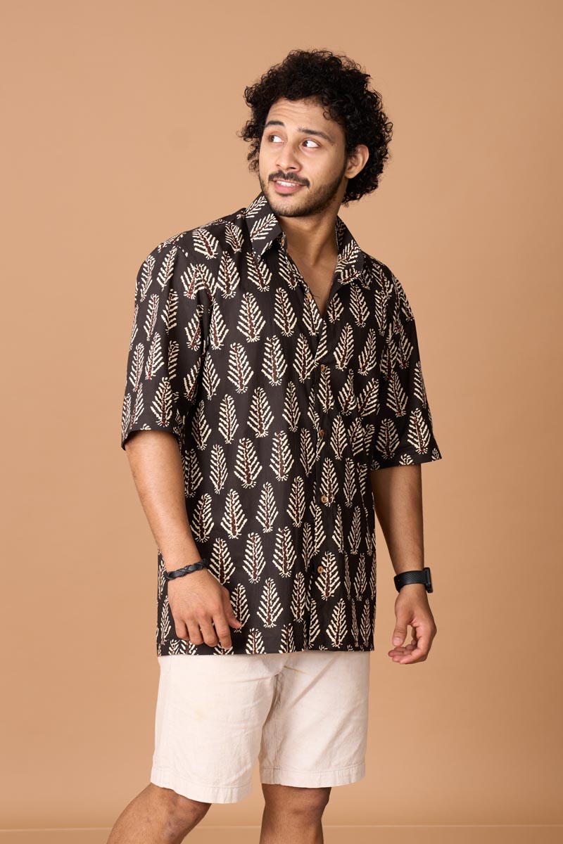 Leaf Block Fabric Collar Shirt