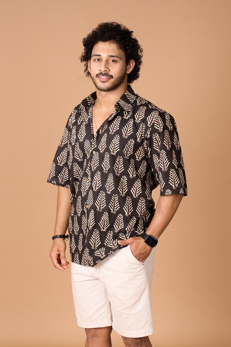 Leaf Block Fabric Collar Shirt - Men