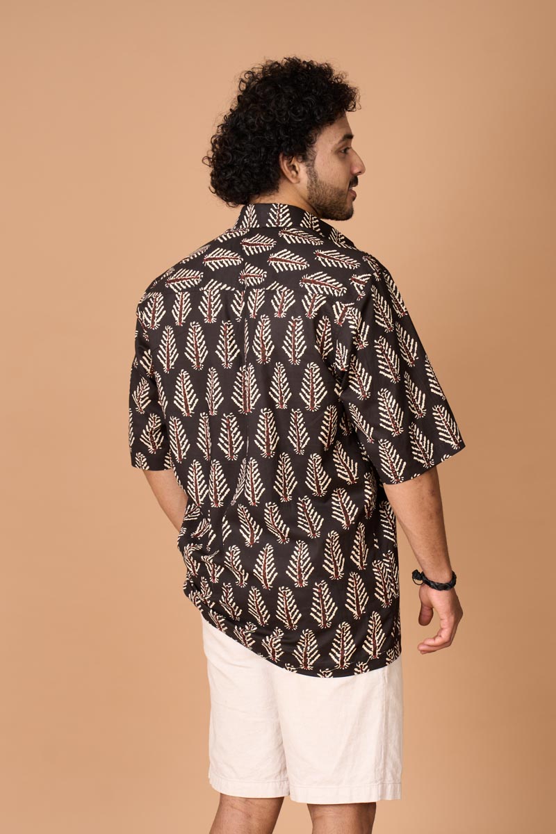 Mens Leaf Block Fabric Collar Shirt - Back 