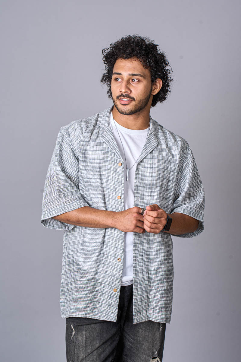 Ruksh: Jute Cotton Stone Grey Shirt - Men