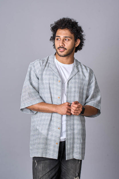 Ruksh: Jute Cotton Stone Grey Shirt - Men
