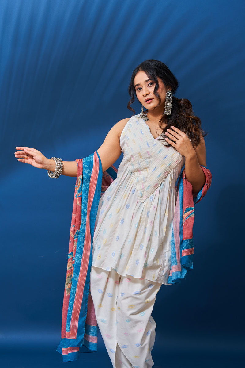 Sahaj, Off-white dhoti set made with pure cotton