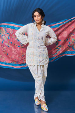 Tajya,  Off-white short kurti set  with dupatta
