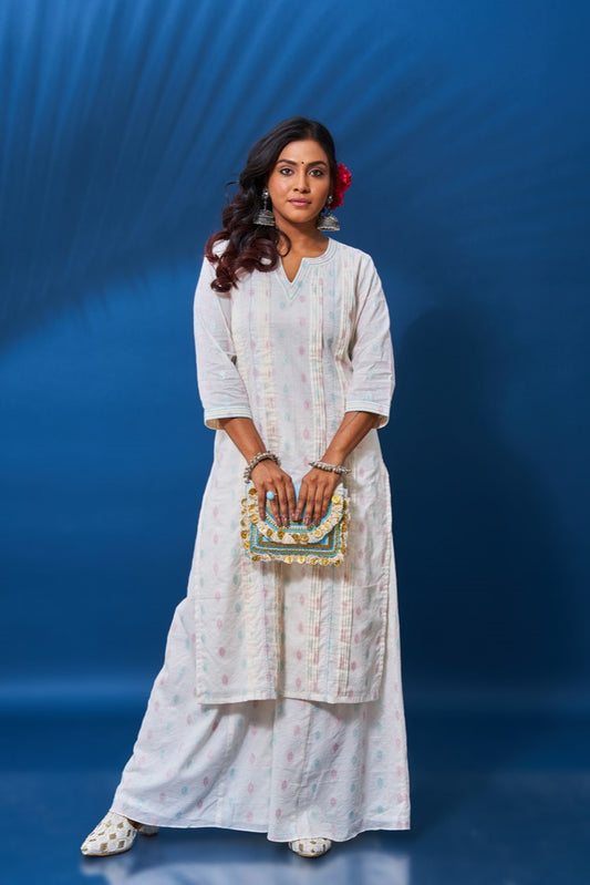 Off-white long kurti set 