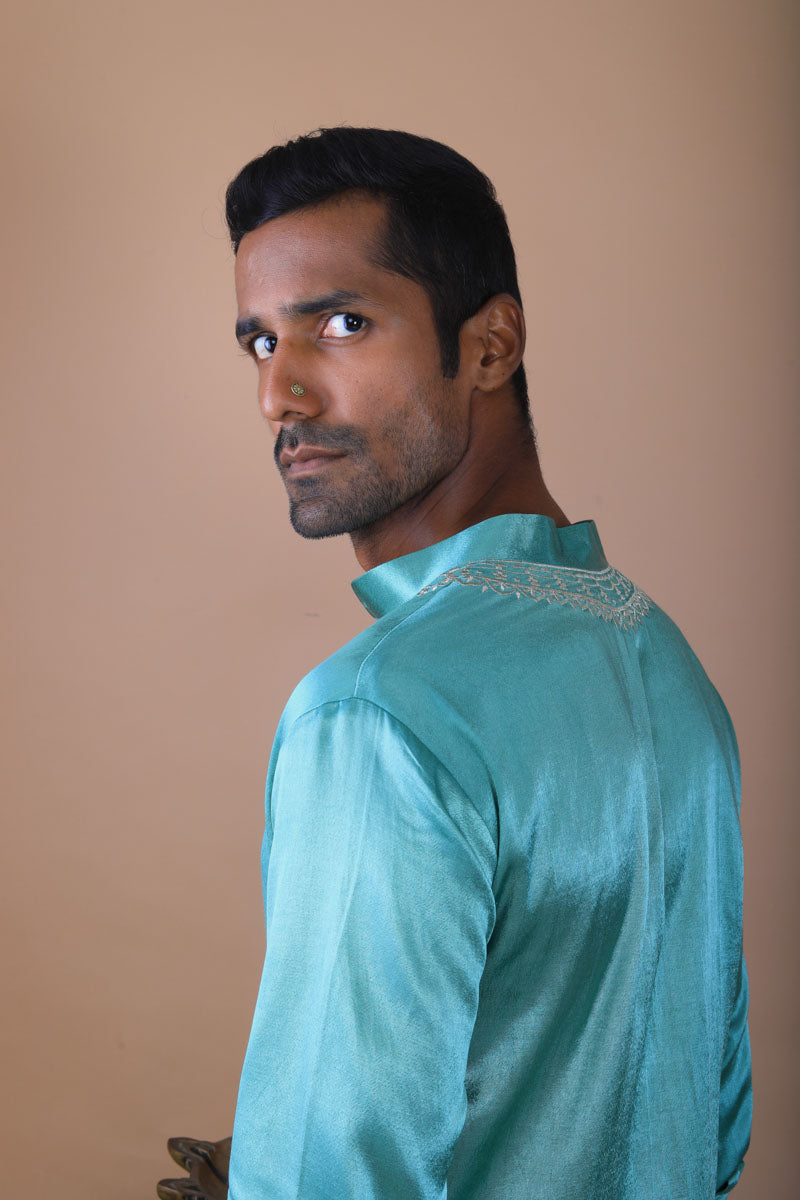 Men's traditional peacock kurta  set with hand embroidery