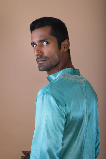 Men's traditional peacock kurta  set with hand embroidery