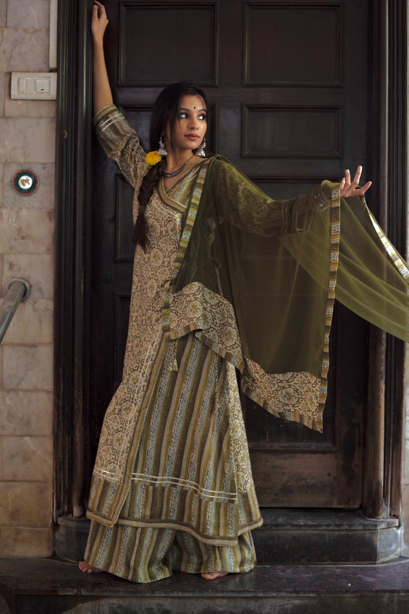 Gajara, Olive Long Kurta with dupatta