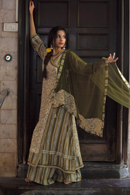 Gajara, Olive Long Kurta with dupatta