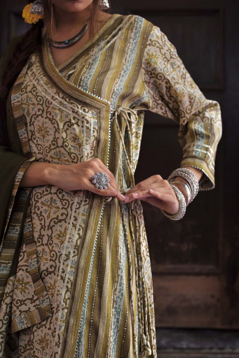 Gajara - Olive Long Kurta Close Up
