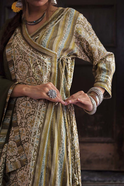 Gajara - Olive Long Kurta Close Up