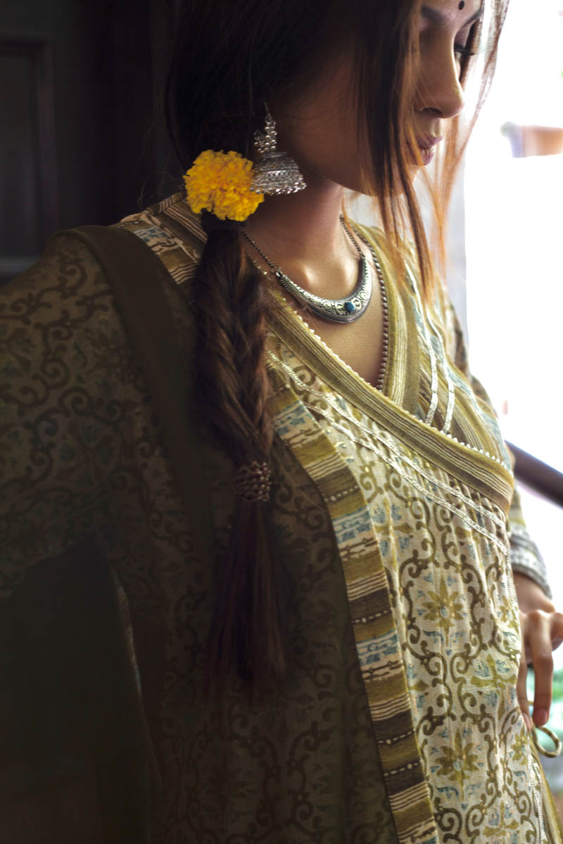Gajara,  Olive Long Kurta Top Close up