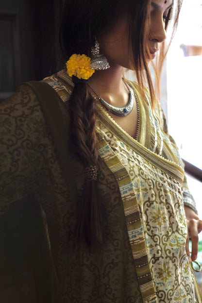 Gajara,  Olive Long Kurta Top Close up