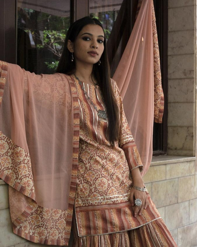 Pacheli, Peach Long Kurta for women