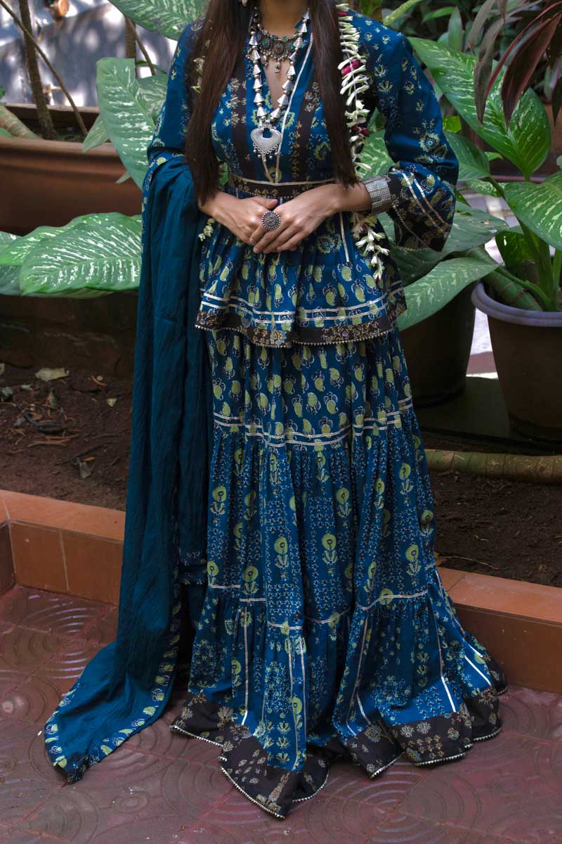 Payal, a blue long kurti close up