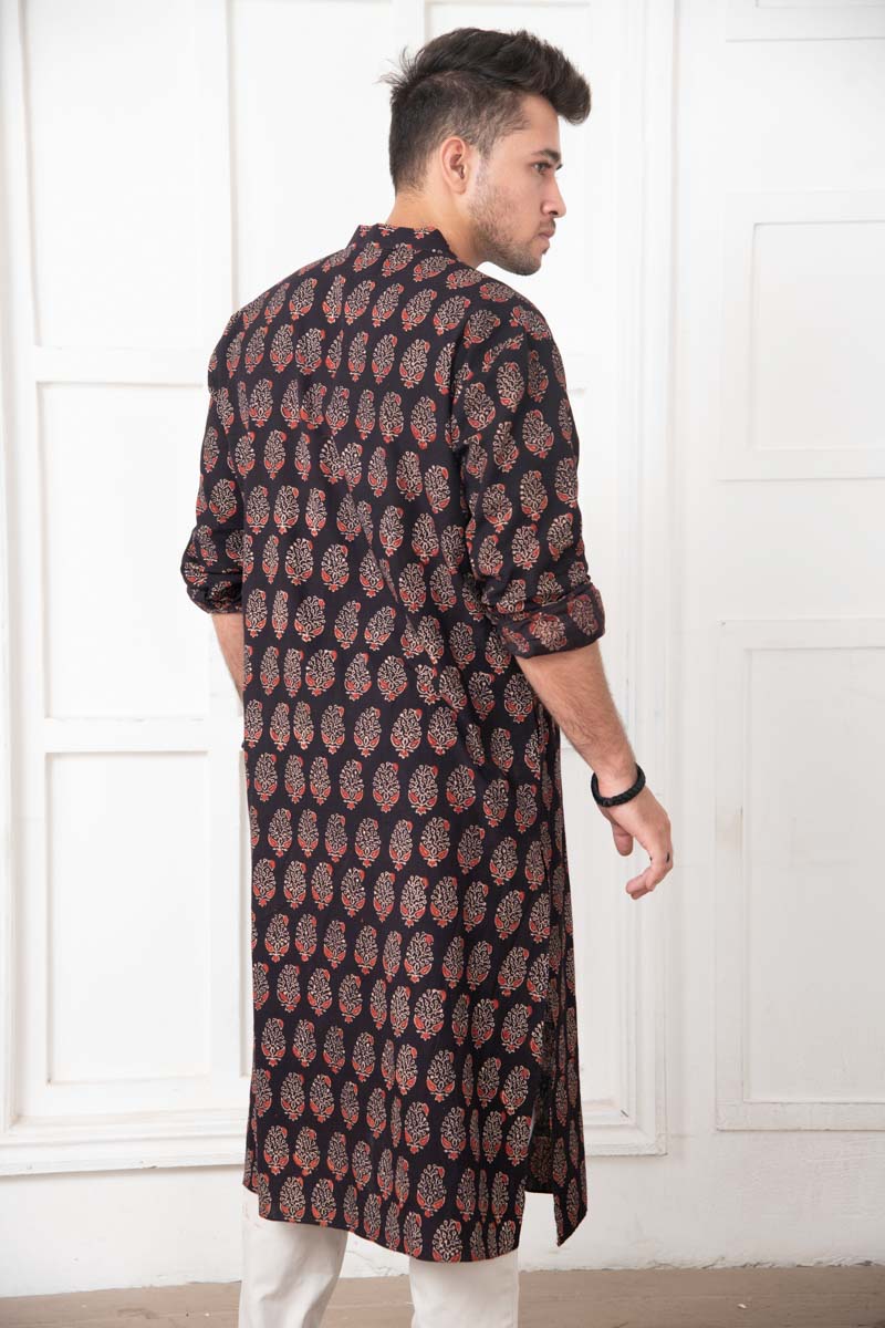 Paisley Block Kurta for men from the back