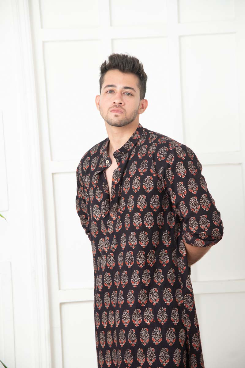 Paisley Block Kurta for men - Top