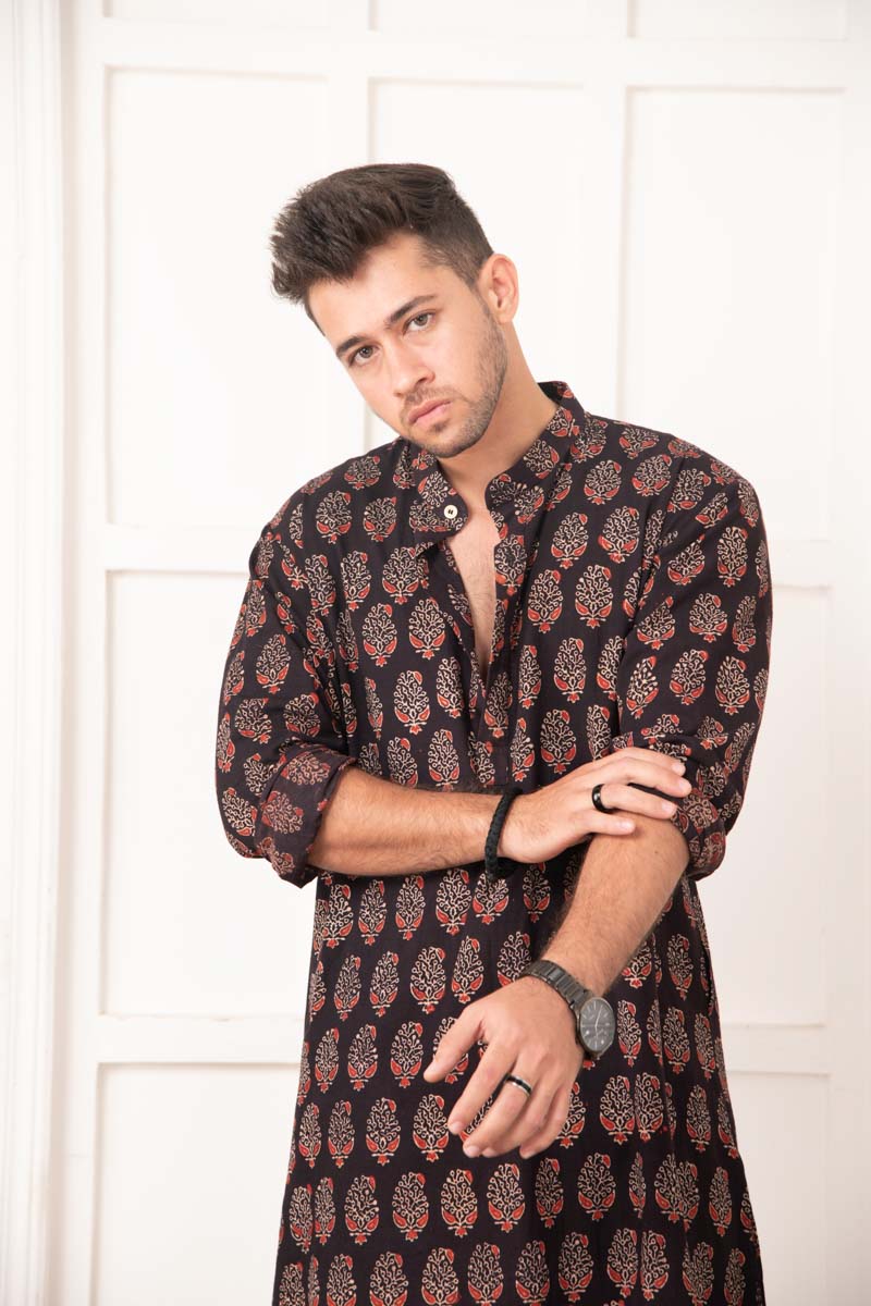 Paisley Block Kurta for men